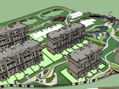 classical mall with apartment buildings 3D model