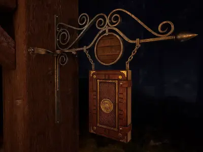 Medieval Book Store Sign Low-poly 3D model