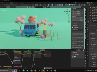 Cute Scene Ice Cream Van 3D model