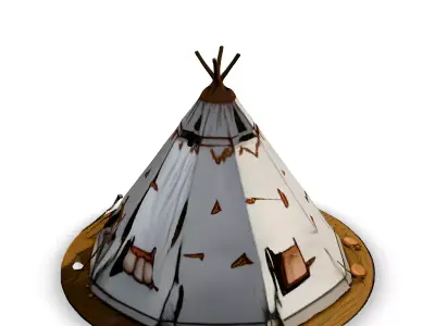Realistic Native American Teepee Tent Low-poly 3D model