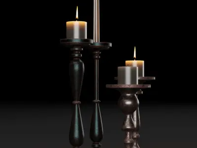 candlestick set 1 three candle holders 3D model