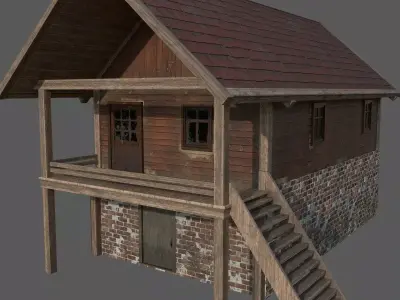 Old wooden house Exterior Interior Low-poly 3D model
