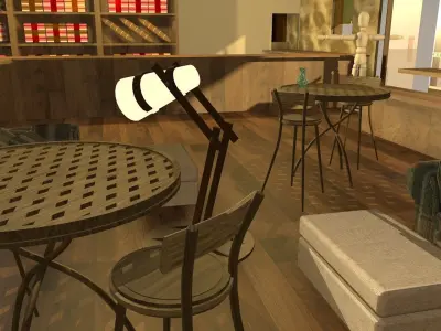 small coffee shop with kitchen streamline designed restroom 3D model