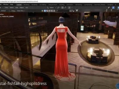 Shinning crystal velvet-fishtail-high split party dress Low-poly 3D model