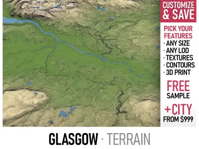 Glasgow - 3D Terrain Model Low-poly 3D model