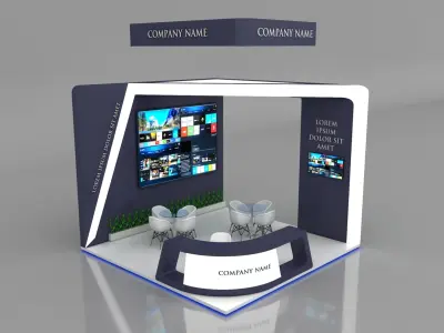 Booth Exhibition Stand Stall 5X5m Height 400 cm 3 Side Open 3D model