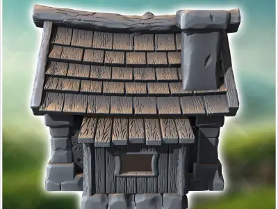 Medieval house with chimney in roof and annex with side window 1 3D print model