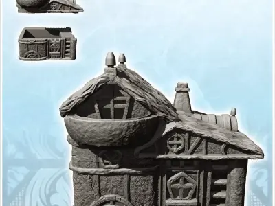 Traditional hut with thatched roof and rounded balcony 3 - Medie 3D print model