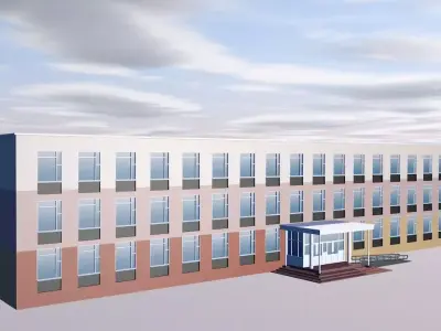 School building on cloudy day 3D model