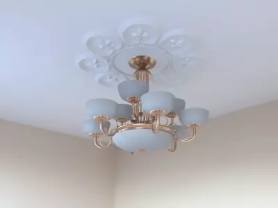 Chandelier in Art Nouveau style with ceiling decor ring 3D model