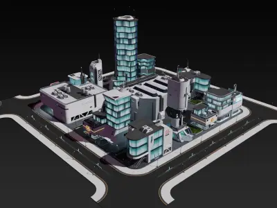 Sci-fi city assets Low-poly 3D model
