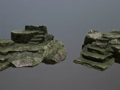 Altar Set rock with stairs Low-poly 3D model