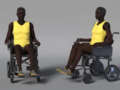  Elderly Man Sitting in the Electric Wheelchair 