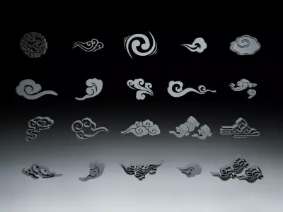 vdb collection Stylized auspicious clouds 20pack colorful Low-poly 3D model