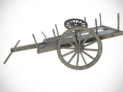 Broken bullock cart Low-poly 3D model