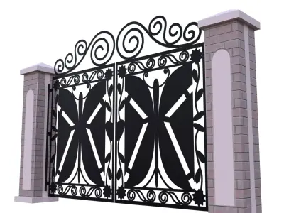 Black Ornamental Iron Gate Low Poly PBR Architectural 3D Model Low-poly 3D model