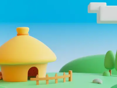cartoon forest cabin 3D model