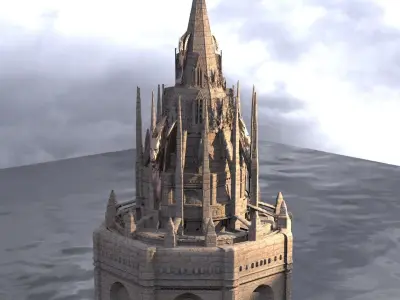 vMedieval Lion Tower Overgrown Turret Tower 10 3D model