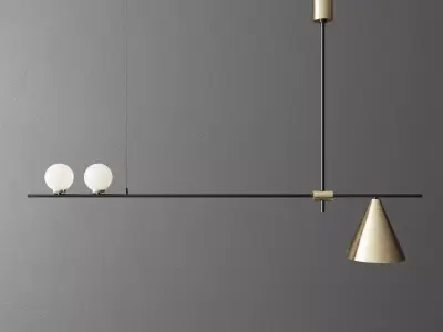 Modern Asymmetrical Linear Pendant Light with Brass Accents 3D model