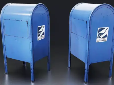 Blue Mailbox Low-poly 3D model