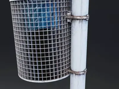 Urban Metal Trash Bin Low-poly 3D model