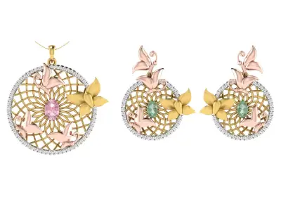 Women Pendant Earring Sets 3dm STL OBJ FBX Renders Details 3D print model 7