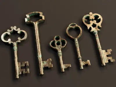 Medieval Antique Keys Set 2 Low-poly 3D model