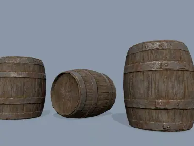 Wooden Barrel Low-poly 3D model