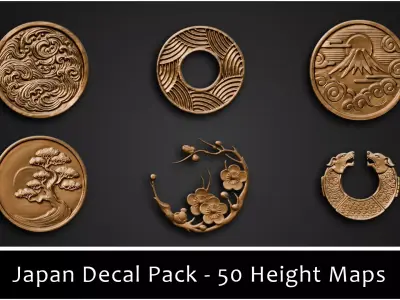 3DT Japanese Ornamental Decal and Stamp Pack Low-poly 3D model
