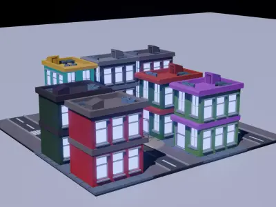 Low poly Street Block Free low-poly 3D model