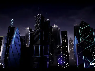 SkyScrapers  High Rise Buildings Modular Asset Pack Low-poly 3D model