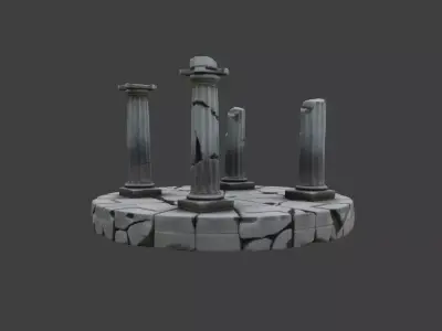 Stone Base with Three Crumbling Pillars Low-poly 3D model