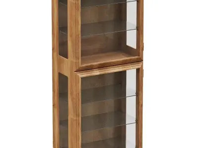 Shelves wooden display cabinet with glass doors Low-poly 3D model