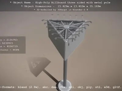 Billboard Three Sided with Metal Pole High-Poly 3D model