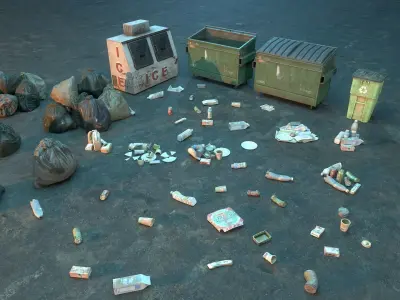 Trash collection - game ready Low-poly 3D model