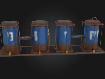 Rusty Blue Tanks  Industrial Decay with Character 3D model