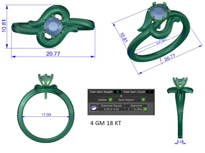 Women Ring  Render 3dm STL OBJ FBX Details 3D print model 56