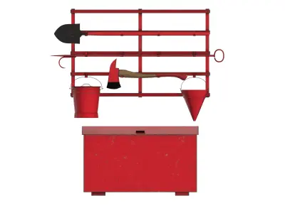 Fire fighting equipment wall tools set Low-poly 3D model