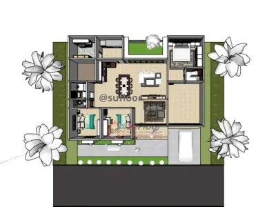 House 15x15m code 414 - Sketchup 3D model