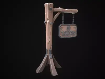 Stylized tavern sign Low-poly 3D model