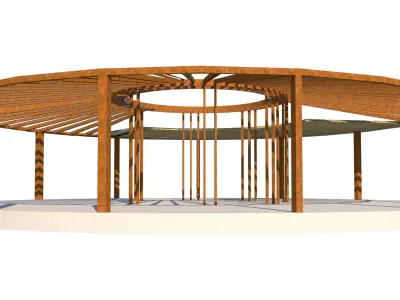 Circular wooden pergola 3D model