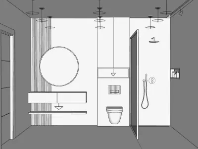 Modern Bathroom Layout  Clean SketchUp Model Untextured Free low-poly 3D model
