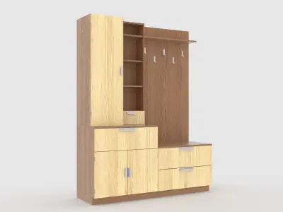 hallway 9 wooden cabinet with drawers and shelves 3D model