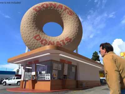  Giant Donut Sign Bakery Building 