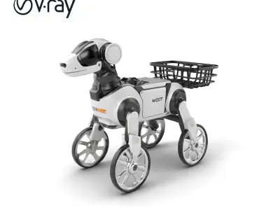 Delivery Robot Dog Model Pack with Modular Baskets Low-poly 3D model
