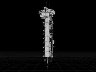 Futuristic well detailed Observation Tower Low-poly 3D model