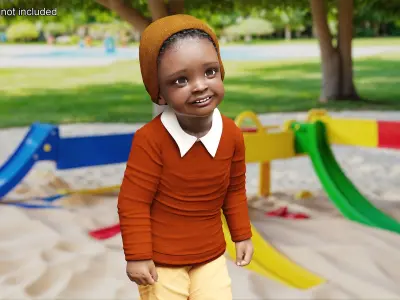  Little Black Boy Light Skin Autumn Clothes Rigged for Maya 