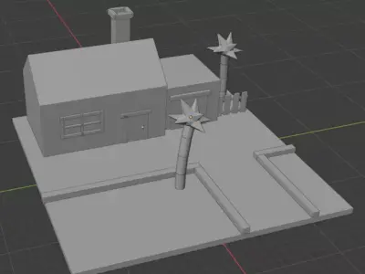 Street house with palm trees Free low-poly 3D model