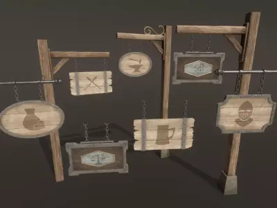 Medieval Signs - Game Props Low-poly 3D model