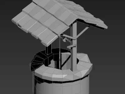 waterwall water well with wooden roof Low-poly 3D model